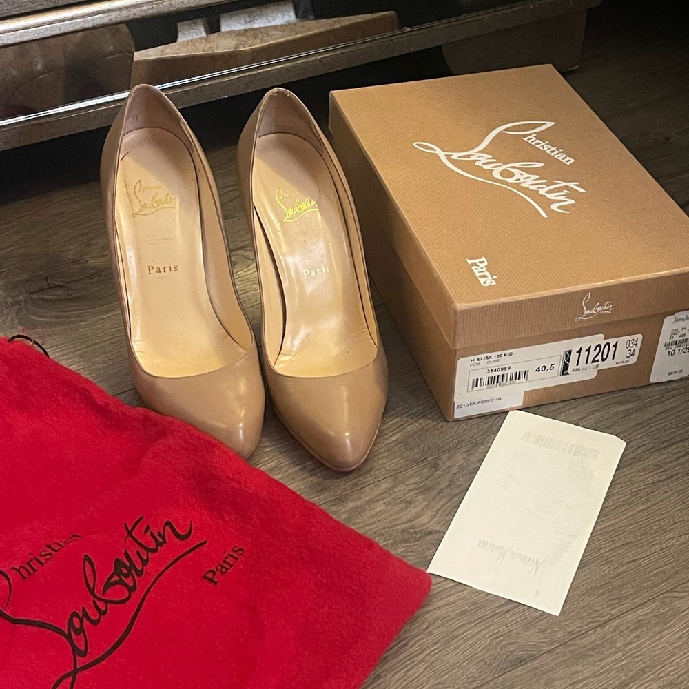 Christian Louboutin size 40.5 nude hi Elisa 100 kid dune